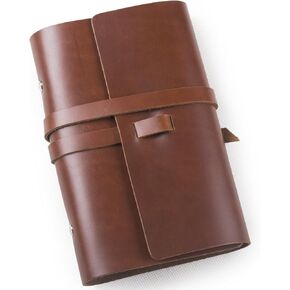 Ancicraft Leather Journal Diary Notebook Refillable Strap with 6-ring Binder Lined Craft Paper A6 (Red brown with strap)