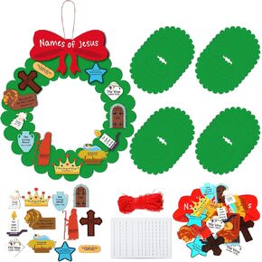 Qilery 24 Sets 10.63 Inch Christmas Names of Jesus Wreath Craft Kit DIY Christmas Nativity Wreath Religious Christmas Crafts for Kids Art Crafts Holiday Classroom Home Activities