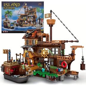 675PCS Island Storm Building Blocks Set(Compatible with Lego Pirate Ship Ships Size),Rebuild and Display Medieval Pirate's Island House and Pirate Ship,Unique Birthday Choice for 6+ Kids or Adults