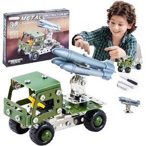 Military Truck STEM Building Toy Set for Boys Age 8-12 - Metal Army Toys Model Car Kits Set - Engineering STEM Kits or Kids 6-8, 8-10 Stem Projects Vehicles 134pcs