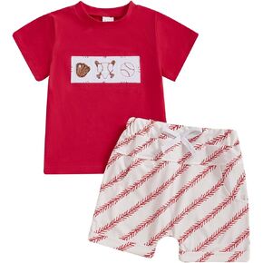 Gueuusu Toddler Baby Boy Baseball Outfit Little Brother Biggest Fan Short Sleeve T Shirt Baseball Short Set Summer Clothes