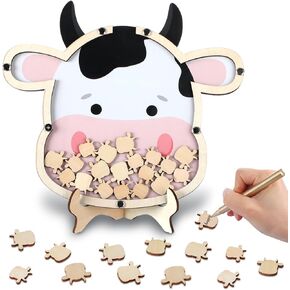 Geelin Baby Shower Guest Book Alternatives Cow Baby Shower Decorations Farm Baby Shower Sign in Guest Book Picture Frame with 50 Pcs Wood Slices for Cow Gender Reveal Decorations Birthday Party