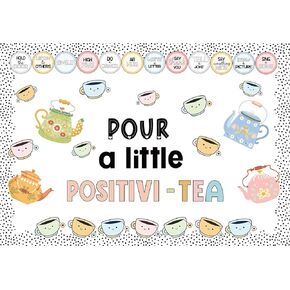 مجموعة 94 قطعة من لوحة إعلانات الشاي Positivi، قطع ورقية تحفيزية مع 200 قطعة من نقاط الصمغ، ملصقات حدود نشرة فنجان الشاي لديكور الفصل الدراسي والمكتب والمدرسة