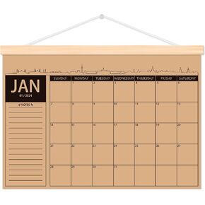2025 Rustic Wooden Kraft Paper Hanger January 2025-August 2026 Monthly Desk or Wall Calendar Planner 18 Month Calendar With Scroll Wood Frame size 16x12inch