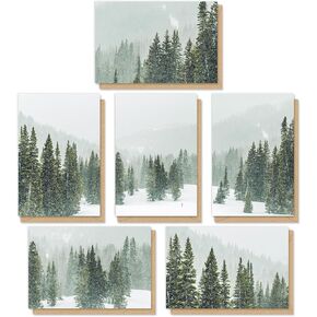 Whaline 36 Pack Christmas Tree Cards with Envelopes Stickers Winter Forest Greeting Cards Blank Thank You Note Cards for Xmas Holiday Party