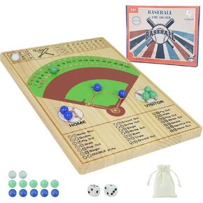 Baseball Dice Board Game Solid Wood Dice and Marble Board Game Fun Double Battle Table Game for Adults Family, Party and Holiday Gatherings (Log Color)