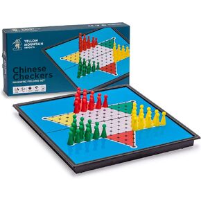 Yellow Mountain Imports Magnetic Chinese Checkers Halma Travel Set, 9.8 Inches - Folding, Portable Board Game Set