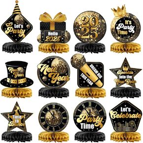 KatchOn, New Years Centerpieces For Tables - Pack of 12, New Year Honeycomb Centerpieces | Happy New Year Table Centerpieces for Happy New Year Decorations 2025 | New Years Eve Party Supplies 2025