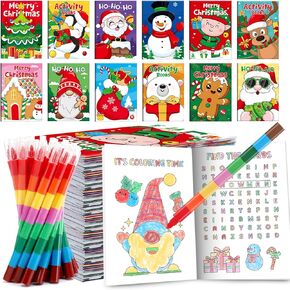 BenLouis Christmas Mini Coloring Activity Books Kids with Stacking Crayons Christmas Party Favors Bulk for Students Holiday Classroom School Gift Prizes Goodie Bags Stuffer （12set Activity ）