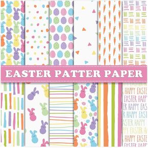 Whaline 60 Sheets Easter Pattern Paper Pastel Scrapbook Paper Double-Sided Collection Bunny Rabbit Egg Decorative Craft Paper For DIY Card Making Photo Album Junk Journal Decor, 5.5 x 8.3 Inch