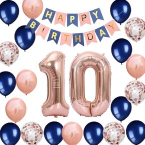 15th Birthday Party Decorations Navy Blue Rose Gold for Girls Boys, Birthday Banner Number 15 Foil Balloons Latex Confetti Balloon for Her Him Daughter Son 15 Years Old Birthday Supplies(15th)