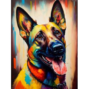 KAYEIUU Happy Dog Adult Diamond Painting Kits, Belgian Malinois Diamond Painting Kits, DIY Animal Close-Ups Round Diamond, Gemstone Artwork, Home, Office Wall Decoration 12x16in