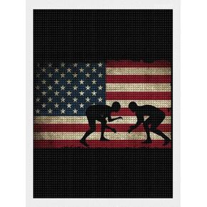DVWIVGY USA Flag Wrestling Diamond Painting Kits 5D DIY Full Drill Diamond Dots Paintings Picture Decorative Art Craft 12x16 inch