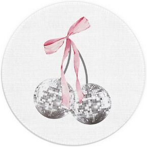 Funky Preppy Disco Ball Mouse Pad, Y2K Retro Coquette Pink Bow Disco Ball Cherry Small Round Mouse Pads for Desk, Girly Mouse Pad, Girly Desk Accessories, 7.9x7.9 Inches