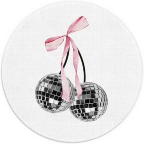Funky Preppy Disco Ball Mouse Pad, Y2K Retro Coquette Pink Bow Disco Ball Cherry Small Round Mouse Pads for Desk, Girly Mouse Pad, Girly Desk Accessories, 7.9x7.9 Inches