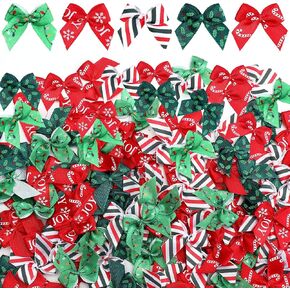 Syhood 150 Pcs Christmas Mini Bow Tiny Twist Tie Bow Handmade Craft Ribbon Bow Hair Small Bow Holiday Bow Craft Supply for DIY Sewing Party Decor (Red and Green,Patterned)