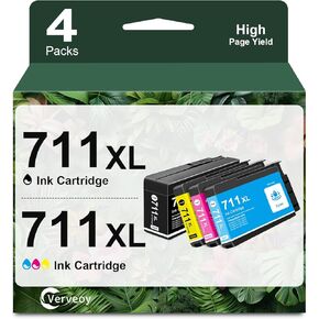 711 711XL Ink Cartridge Bundle Compatible with HP 711XL 80-ml Black DesignJet Ink Cartridge (CZ133A CZ130A CZ135A CZ132A) for DesignJet T100 T120 T125 T130 T520 T525 T530 Printer (4-Pack, BK/C/M/Y)