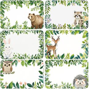 120 PCS Woodland Animal Name Tag Stickers Forest Animal Wildlife Friends Name Labels Jungle Animal Self Adhesive Decals Blank Name Labels for Home Classroom Office Party Classrooms Supplies, 2x3 in