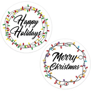 360 Pcs 2 Inch Merry Christmas Stickers Holiday Stickers for Envelopes Round Christmas Envelope Seals Xmas Tag Circle Holiday Lights Label for Xmas Greeting Card Gift Wrapping