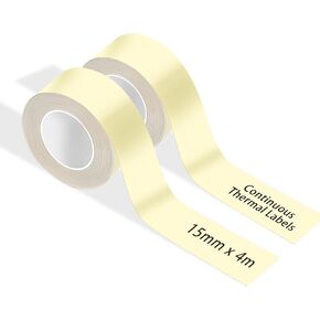 Label Maker Tape for Phomemo Label Printer of Model D30, Waterproof Anti-Oil Scratch-Resistant Continuous Stickers (15mmX4m, 2 Rolls), Suitable for Home&Office(Transparent)