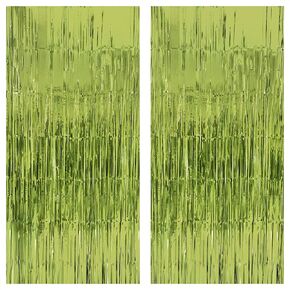 KatchOn, XtraLarge, Sage Green Foil Fringe Curtain - 6.4x8 Feet, Pack of 2 | Light Green Foil Fringe Curtain | Lime Green Backdrop for Frog Birthday Decorations | Sage Green Graduation Decorations