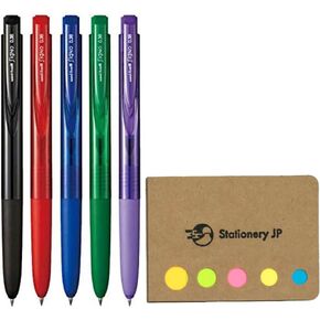 Signo RT1 Retractable Gel Ink Pen, Micro Point 0.38mm, Rubber Grip, 5 Color Ink, Sticky notes Value Set