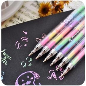 Rainbow Color Pen - 12 Pack of 6-in-1 Multi Color Ink Gel Pens 0.8mm Roller Ball Office School Supplies Ballpoint Pen Fluorescent Refills Painting Graffiti Marker for Drawing Coloring Marking DIY