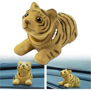 Shaking Head Lucky Tiger Bobble Head Figurine Nodding Tiger Ornaments for Car Vehicle Dashboard Decoration, Yellow Tiger
