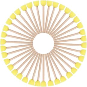 40 Pcs Yellow Round Sponges Brush Set Paint Sponge Brush Wooden Handle Foam Brush Sponge Painting Tools for Arts and Crafts Acrylic Painting (0.6 Inch)