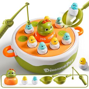 REMIT 4-in-1 Dinosaur Pop Up Board Game for Kids, Featuring Bowling Games, Tic Tac Toe, Magnetic Fishing, and Dinosaur Board Games, Operation Games for Kids 3-6