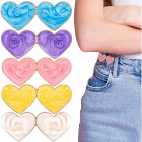 5pcs Pant Waist Tightener, Heart Shape Detachable Jean Buttons, No Sew and No Tools Button Pins Adjustable Jean Pins Instant for Loose Jeans