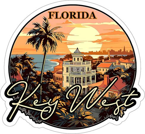 Key West Florida Sticker Weatherproof Souvenir Decal Vinyl Small Waterproof for Water Bottle Mug Passport Book Scrapbook Notebook Laptop Tumbler Skateboard Computer Phone Size 4" ID44990 in Saudi Arabia
