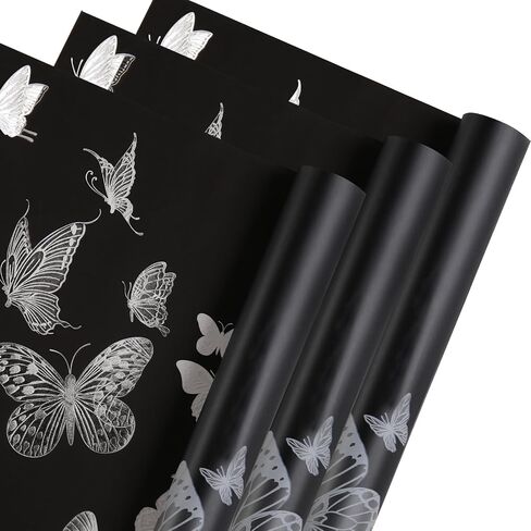 Gloreyan 20 Sheets Flower Wrapping Paper with Butterfly, Florist Bouquet DIY Craft Fresh Flower Wrapping Paper Waterproof Floral Wrapping Gift Packaging Material Florist Supplies (Black) in Saudi Arabia