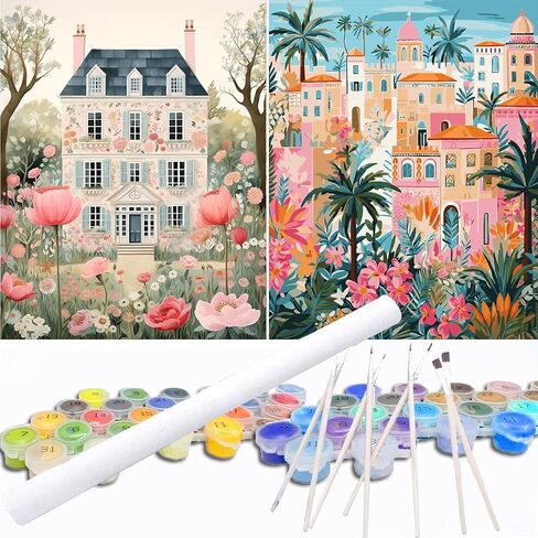 GOUGOUFAFA Paint by Numbers for Adults Beginners 2 Pack- Landscape Adult Paint by Numbers in Colorful Gift Box, Scenery Painting by Numbers for Gift Home Wall Decor(16 x 20 Inch) in Saudi Arabia