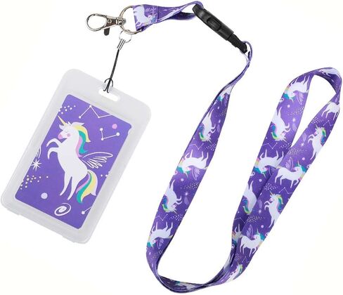 Stylish Cotton Lanyard Keychain with Breakaway Clasp - Purple Unicorn Durable ID Badge Holder & Keychain for Students and Professionals - Includes Vertical Card Case in Saudi Arabia