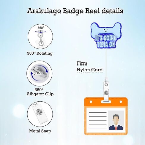Xray Ortho Badge Reel Holder Retractable with ID Clip Radiology Skeleton Funny Nurse Nursing It's Going Tibia Ok Purple Acrylic RN CNA Name Badge Clip Accessories Medical Student Assistant in Kuwait