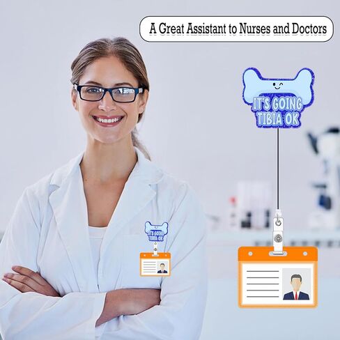 Xray Ortho Badge Reel Holder Retractable with ID Clip Radiology Skeleton Funny Nurse Nursing It's Going Tibia Ok Purple Acrylic RN CNA Name Badge Clip Accessories Medical Student Assistant in Kuwait