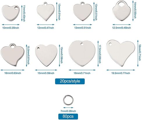 Beadthoven 40pcs Stainless Steel Heart Charms Mixed Polished Metal Heart Blank Stamping Tag Pendants Valentine’s Day Accessories for DIY Necklace Bracelet Charms Gifts in Saudi Arabia