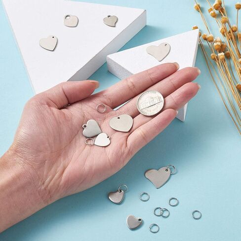 Beadthoven 40pcs Stainless Steel Heart Charms Mixed Polished Metal Heart Blank Stamping Tag Pendants Valentine’s Day Accessories for DIY Necklace Bracelet Charms Gifts in Saudi Arabia