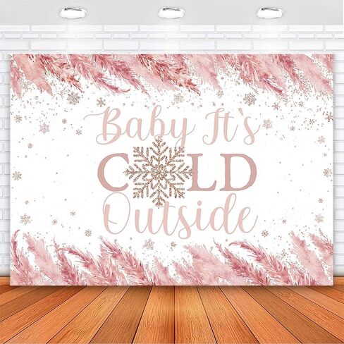 Avezano Baby It's Cold Outside Baby Shower Decorations Baby Its Cold Outside Backdrop Snowflake Winter Baby Shower Party Banner for Girls Pink 7x5ft, 83x59inch in Saudi Arabia