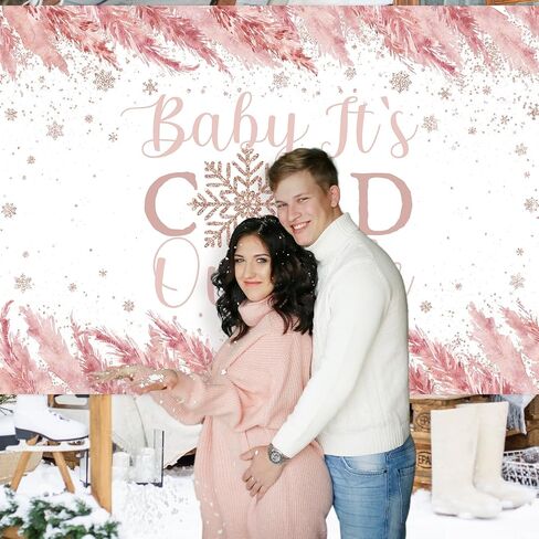 Avezano Baby It's Cold Outside Baby Shower Decorations Baby Its Cold Outside Backdrop Snowflake Winter Baby Shower Party Banner for Girls Pink 7x5ft, 83x59inch in Saudi Arabia