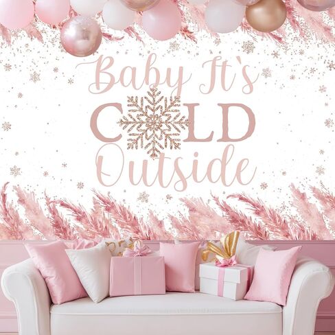 Avezano Baby It's Cold Outside Baby Shower Decorations Baby Its Cold Outside Backdrop Snowflake Winter Baby Shower Party Banner for Girls Pink 7x5ft, 83x59inch in Saudi Arabia
