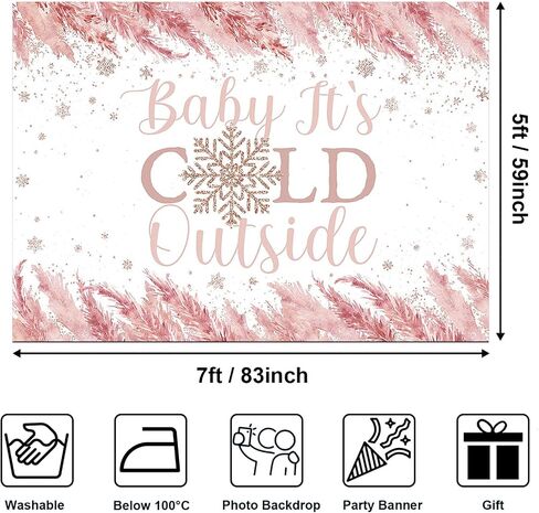 Avezano Baby It's Cold Outside Baby Shower Decorations Baby Its Cold Outside Backdrop Snowflake Winter Baby Shower Party Banner for Girls Pink 7x5ft, 83x59inch in Saudi Arabia