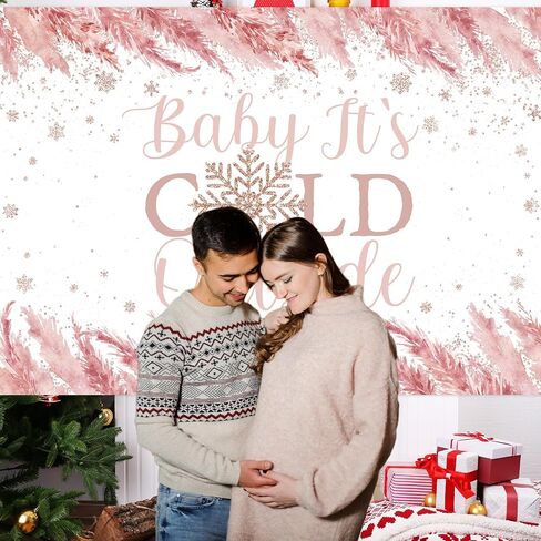 Avezano Baby It's Cold Outside Baby Shower Decorations Baby Its Cold Outside Backdrop Snowflake Winter Baby Shower Party Banner for Girls Pink 7x5ft, 83x59inch in Saudi Arabia