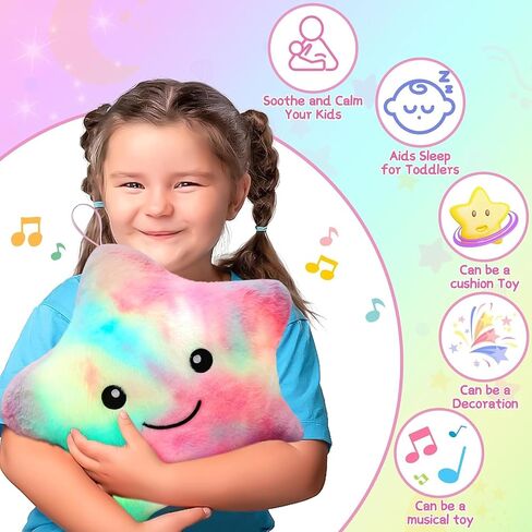 Subao Sensory Toys for Toddlers,14" Toddler Pillow with Light & Music,Plush Star Night Light for Kids Autism Sensory Products,Birthday Xmas Gifts for 3 4 5 6 7 8 9 10 Year Old Boys Girls Colorful in Saudi Arabia