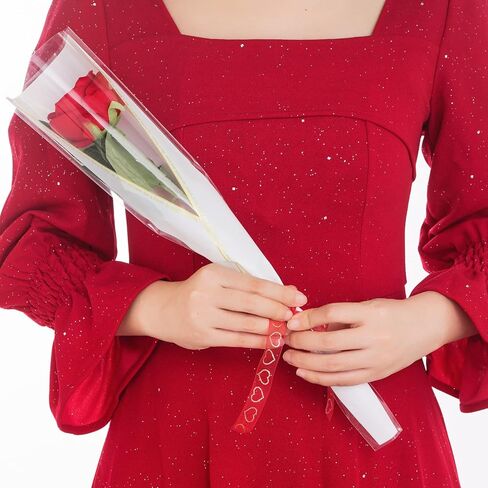 100pcs Single Rose Sleeve Flower Wrapping Paper Single Flower Packaging Bags Waterproof Single Flower Wrapping Bags Gold Edge Flower Bouquet Sleeve for Mother's Day Wedding Bouquet Valentine's Gifts in Saudi Arabia