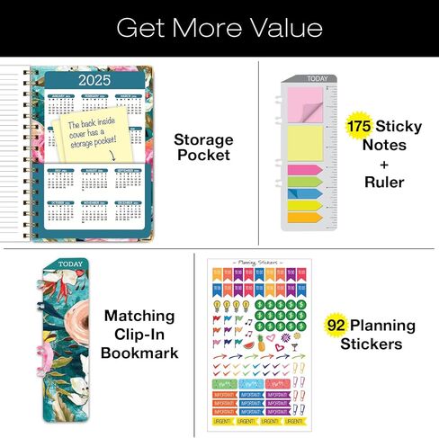 مخطط السنة الأكاديمية 2024-2025: (يونيو 2024 حتى يوليو 2025) 5.5 بوصة × 8 بوصة مخطط يومي وأسبوعي وشهري وجدول أعمال سنوي. مجموعة إشارة مرجعية ومجلد جيب ومذكرة لاصقة (زهور باللون الأخضر المخضر) in Kuwait