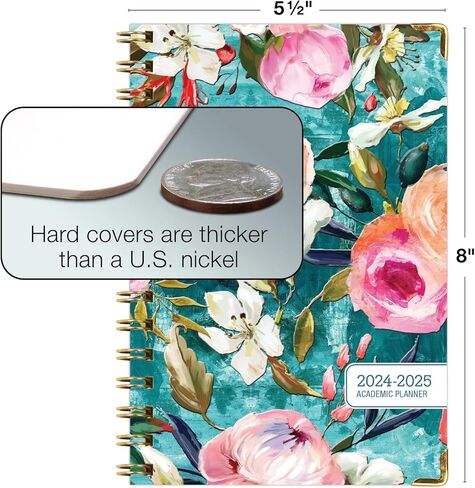 مخطط السنة الأكاديمية 2024-2025: (يونيو 2024 حتى يوليو 2025) 5.5 بوصة × 8 بوصة مخطط يومي وأسبوعي وشهري وجدول أعمال سنوي. مجموعة إشارة مرجعية ومجلد جيب ومذكرة لاصقة (زهور باللون الأخضر المخضر) in Kuwait