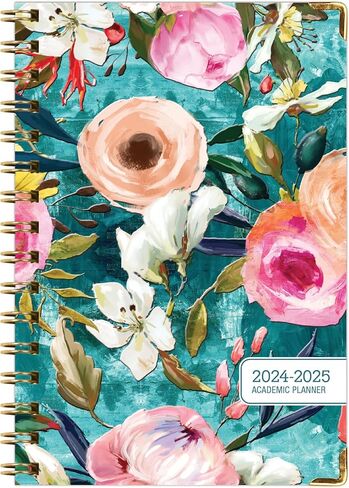 مخطط السنة الأكاديمية 2024-2025: (يونيو 2024 حتى يوليو 2025) 5.5 بوصة × 8 بوصة مخطط يومي وأسبوعي وشهري وجدول أعمال سنوي. مجموعة إشارة مرجعية ومجلد جيب ومذكرة لاصقة (زهور باللون الأخضر المخضر) in Kuwait