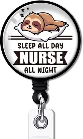 YAZMEEN Nurse Retractable Badge Reel with Alligator Clip Sleep All Day Nurse All Night ID Badge Holder Funny Sloth Badge Funny Badge Reel Gift for Nightshift Paramedics Nurse Doctor Medical Work in Kuwait